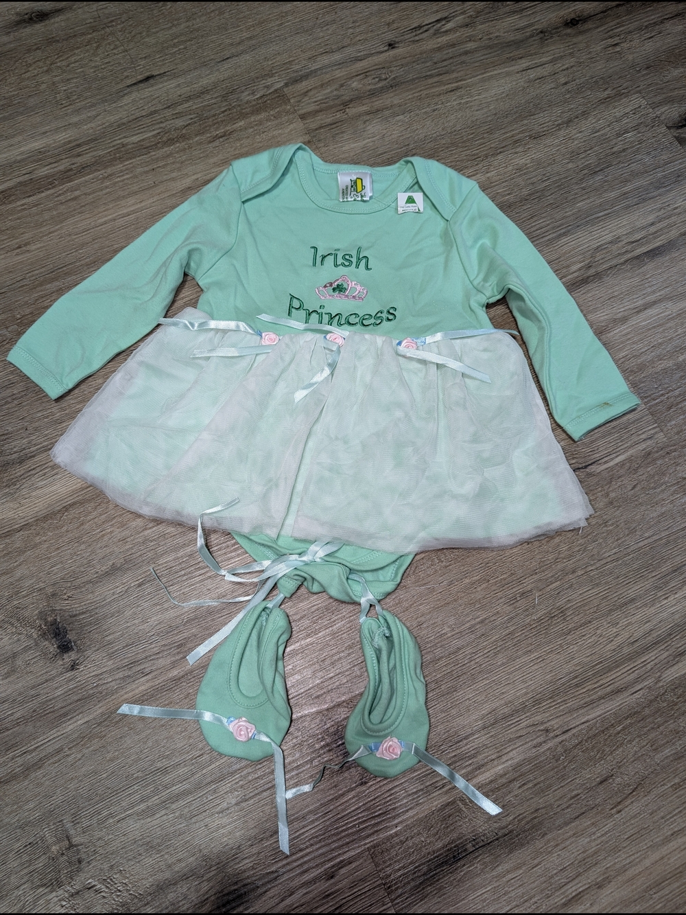 Baby Girl 12Mo. Irish Princess Mint Green Long Sleeve Tutu Bodysuit & Booties